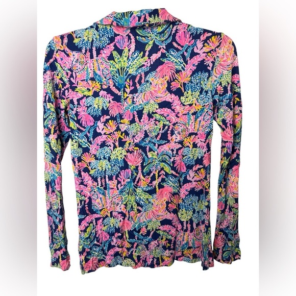 LILLY PULITZER Oyster Bay Navy PJ Knit Button Up Long Sleeve Top (Size XXS) - Picture 2 of 6